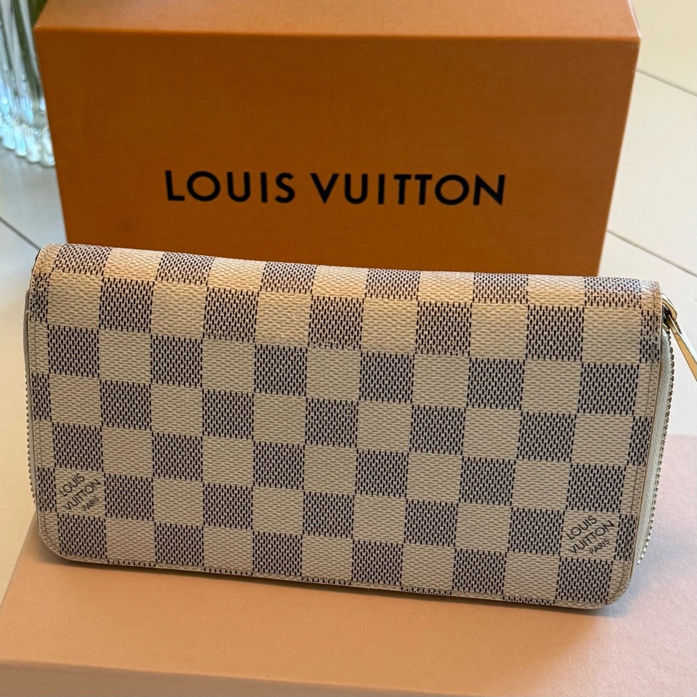 LOUIS VUITTON Zippy Wallet Damier Azur N41660 100% Authentic